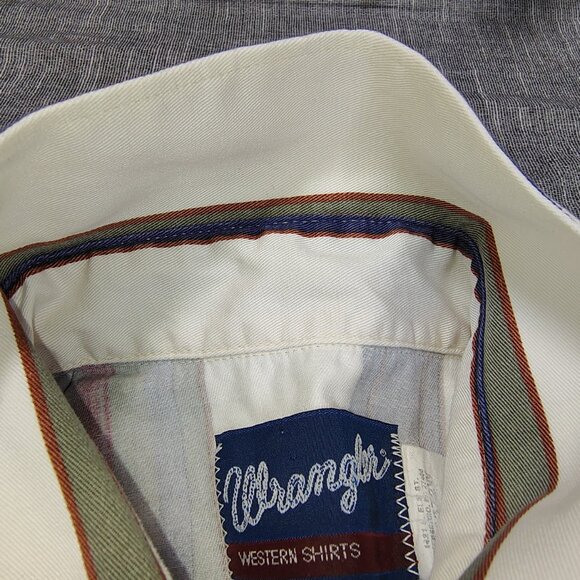 VINTAGE Wrangler Brushpopper Shirt Size Large 16.5 Striped Long Sleeve Western - Picture 7 of 12